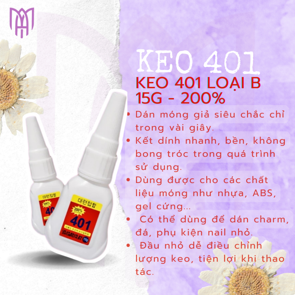 Keo 401 Dạng Lỏng Hàn Quốc - Keo Dán Móng Úp, Keo Đính Đá 15g-20g - Dính Chắc, Bền - Loại A, Loại B
