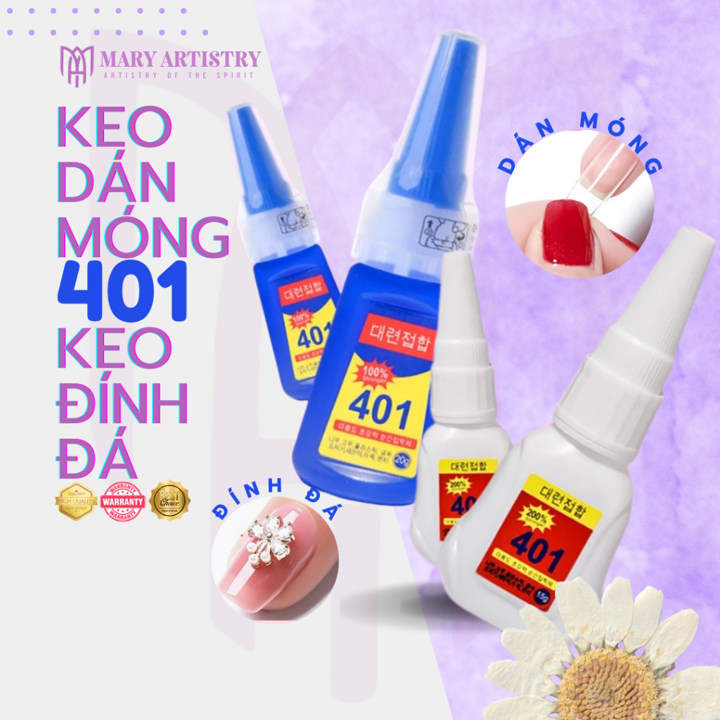 Keo 401 Dạng Lỏng Hàn Quốc - Keo Dán Móng Úp, Keo Đính Đá 15g-20g - Dính Chắc, Bền - Loại A, Loại B