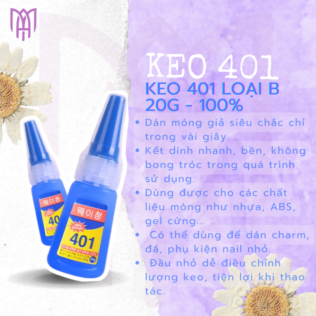 Keo 401 Dạng Lỏng Hàn Quốc - Keo Dán Móng Úp, Keo Đính Đá 15g-20g - Dính Chắc, Bền - Loại A, Loại B
