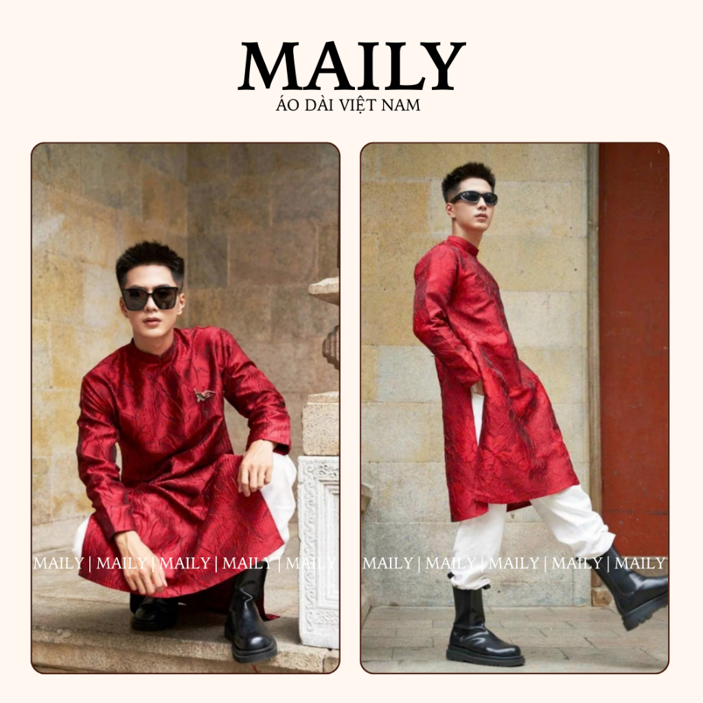Áo Dài Nam Gấm Nổi Cao Cấp, Mẫu Khải Hưng Cổ Cao Tay Dài Chất Vải Đứng Form Tôn Dáng - ÁO DÀI MAILY