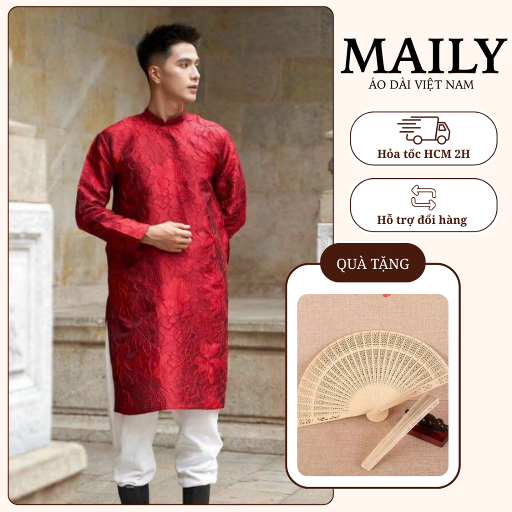 Áo Dài Nam Gấm Nổi Cao Cấp, Mẫu Khải Hưng Cổ Cao Tay Dài Chất Vải Đứng Form Tôn Dáng - ÁO DÀI MAILY