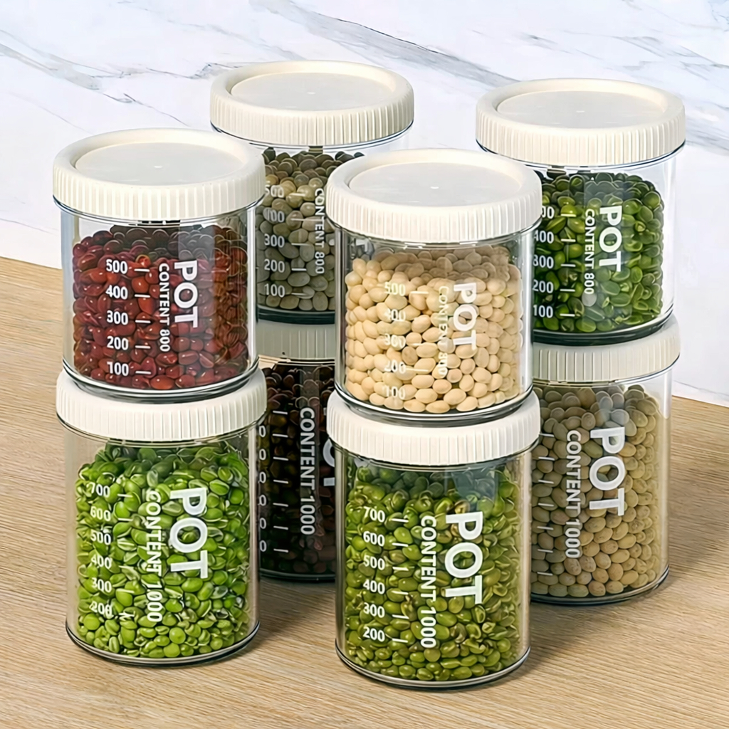 Hộp nhựa POT bảo quản hạt khô ngũ cốc nắp đậy có ron kín đáo 4 dung tích Đựng Gia Vị