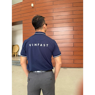 Áo Polo VinFast mẫu chuẩn phối kẻ sọc  – Đồng Phục CBNV Nam Nữ, Cotton Co Giãn 4 Chiều, Logo Phản Quang