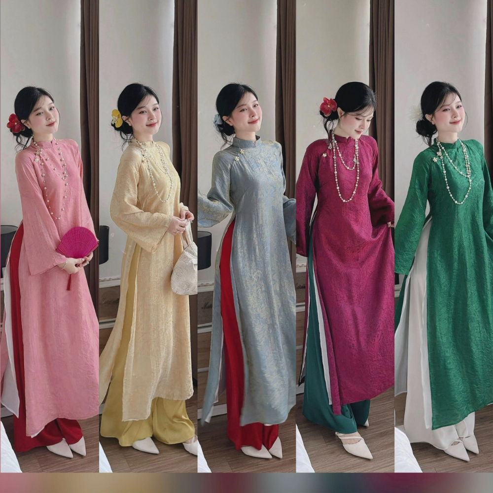 SẴN HÀNG - Áo Dài Gấm Dáng Suông TƯỜNG VY Áo 4 Tà, Tà Trong Vải Lót Lụa Trắng - Áo Dài Việt