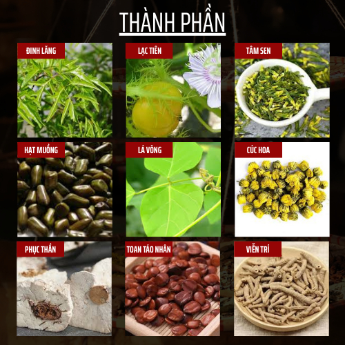 Thảo mộc thiên nhiên - Đông Cát Đường - Hoàn tán mất ngủ, đinh lăng, tâm sen, hạt muồng, lá vông - Túi 500v