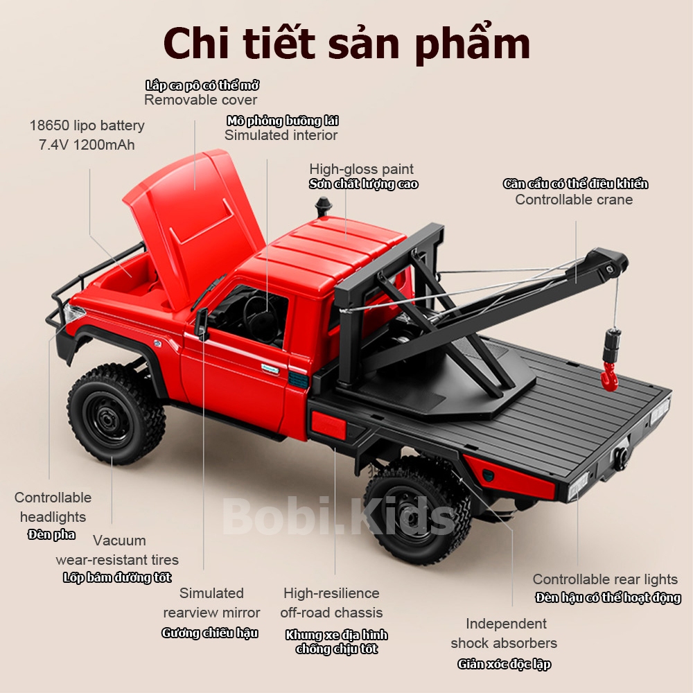 Xe ô tô bán tải cẩu kéo điều khiển từ xa MN82T Toyota Land Cruiser 1/12 RC 4WD offroad leo núi mạnh mẽ kèm pin sạc