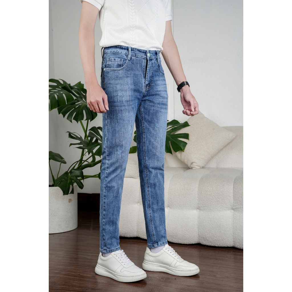 Quần jeans nam cao cấp TM Store, vải DENIM co dãn cao cấp tôn dáng màu xanh was
