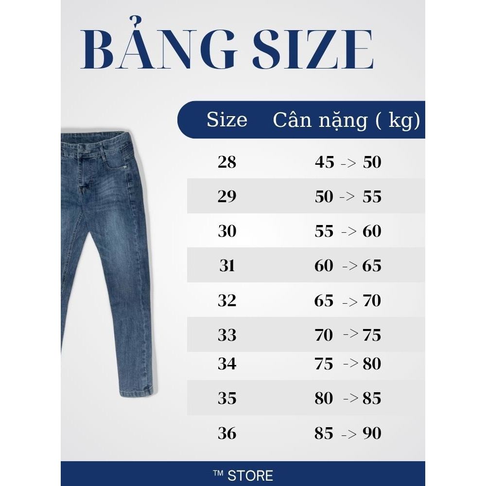 Quần jeans nam cao cấp TM Store, vải DENIM co dãn cao cấp tôn dáng màu xanh was