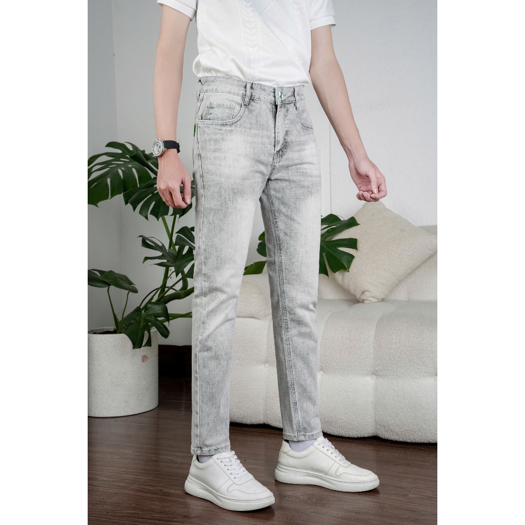 Quần jean nam dài - Quần bò dài màu xám tro cao cấp vải DENIM co dãn fom slimfit ,dễ phối đồ