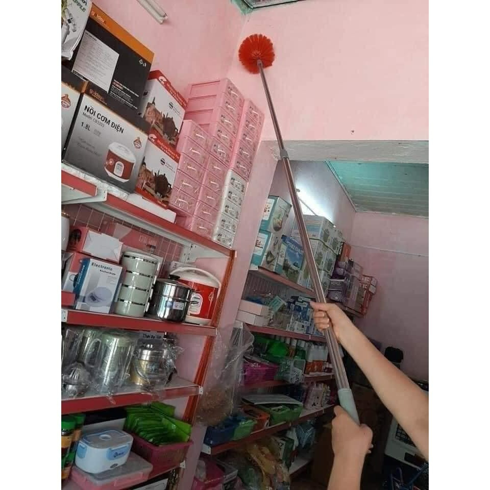Cây Quét Mạng Nhện Trần Nhà - Inox, 3 Chức Năng, Cán Kéo Dài Linh Hoạt, Thu Ngắn Còn 1m