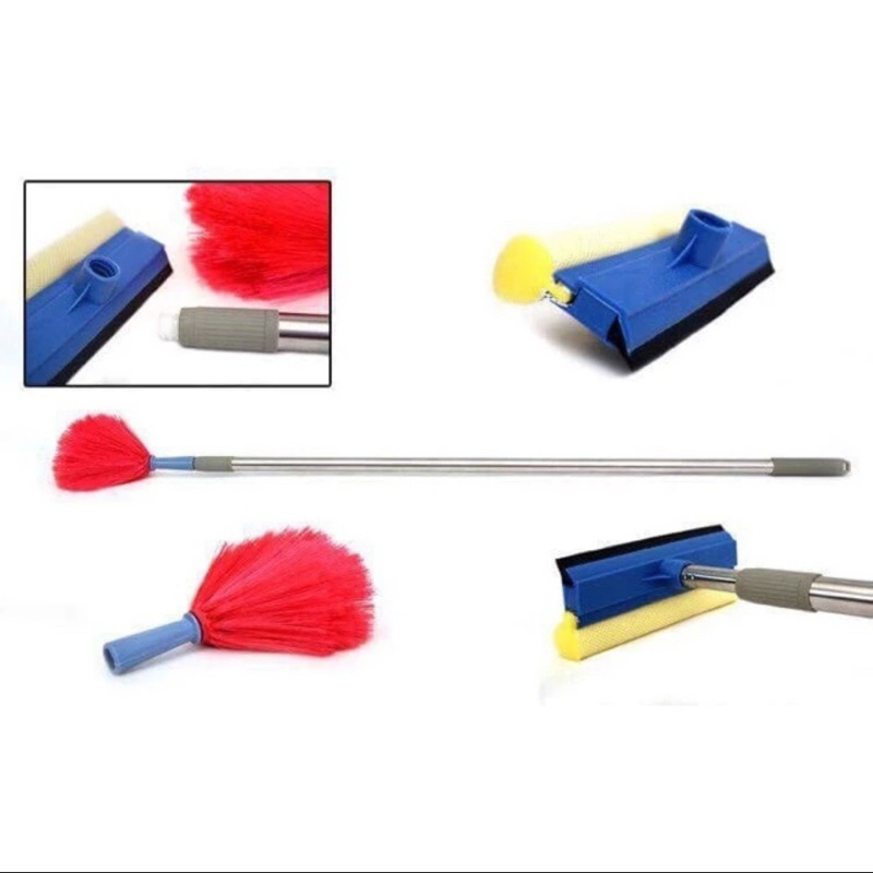 Cây Quét Mạng Nhện Trần Nhà - Inox, 3 Chức Năng, Cán Kéo Dài Linh Hoạt, Thu Ngắn Còn 1m