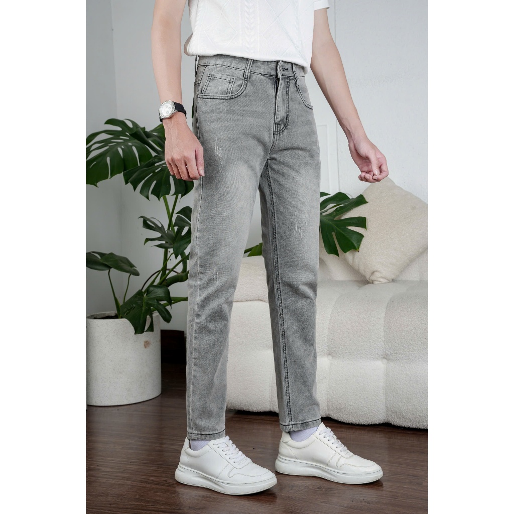 Quần jean nam xám bạc SKINNY - quần bò dài hottren vải DENIM, cotton co dãn chuẩn form dễ phối đồ