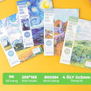Combo 4 quyển Tập Học Sinh A5 Vangogh 4 ÔLy 96/200 Trang Định Lượng Giấy 80gsm Không Lem, Bìa In Hình Chống nc