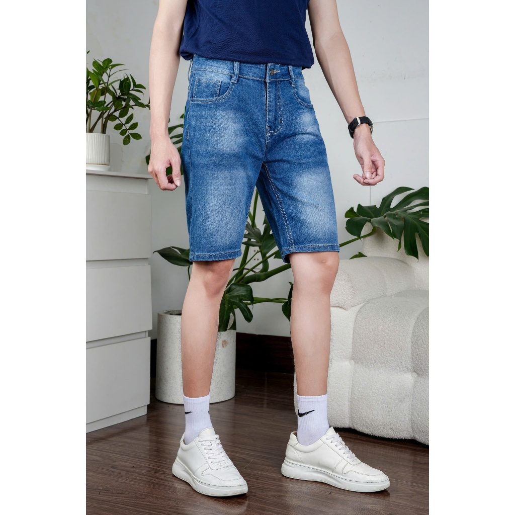Quần Short Jean Nam Denim Co Giãn TM STORE Form Đẹp Màu Xanh Biển Was Sáng, Thoáng Mát Mùa Hè