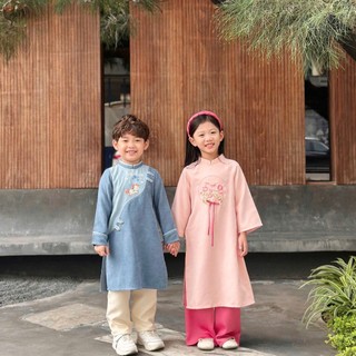 Set Bộ áo dài Tết NHƯ Ý TẶNG KÈM MẤN xinh xắn dễ thương áo dài cho mẹ và bé, áo dài tết 2026