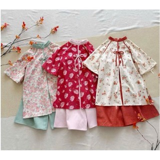 Sét áo dài cách tân cho bé gái sắc cam,hồng kèm quần chât nhung, áo dài tết cho bé gái sz 10-30kg