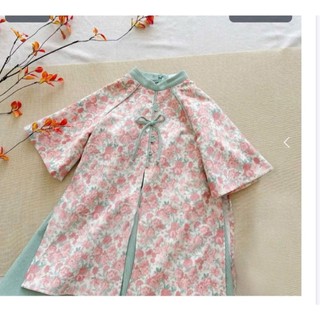 Sét áo dài cách tân cho bé gái sắc cam,hồng kèm quần chât nhung, áo dài tết cho bé gái sz 10-30kg