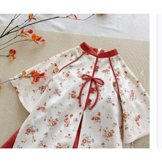 Sét áo dài cách tân cho bé gái sắc cam,hồng kèm quần chât nhung, áo dài tết cho bé gái sz 10-30kg