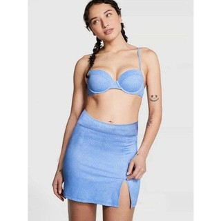 Set bikini kín đáo có 3 chi tiết áo có gọng, quần tam giác, chân váy màu denim trẻ trung, hàng VNXK