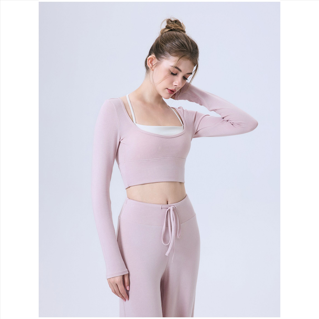 【Fumeng】Áo dài tay tập gym nữ cổ đeo cổ bấm chất kem bơ siêu mềm thoáng khí co giãn cao tự có úi ngực