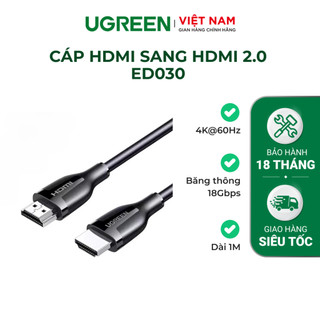 Cáp HDMI 2.0 UGREEN ED030 độ phân giải 4K@60Hz Cao Cấp (Hỗ trợ ARC) dài 1-2m  - Bảo hành 18 tháng 1 đổi 1