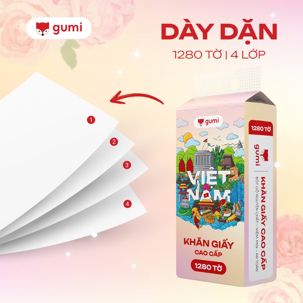 Thùng 6 bịch Khăn Giấy Gumi treo tường tiện lợi, an toàn Giấy ăn Gumi (Tặng kèm 3 móc treo tường)