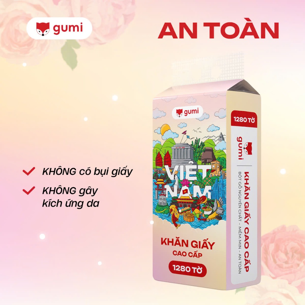 Thùng 6 bịch Khăn Giấy Gumi treo tường tiện lợi, an toàn Giấy ăn Gumi (Tặng kèm 3 móc treo tường)