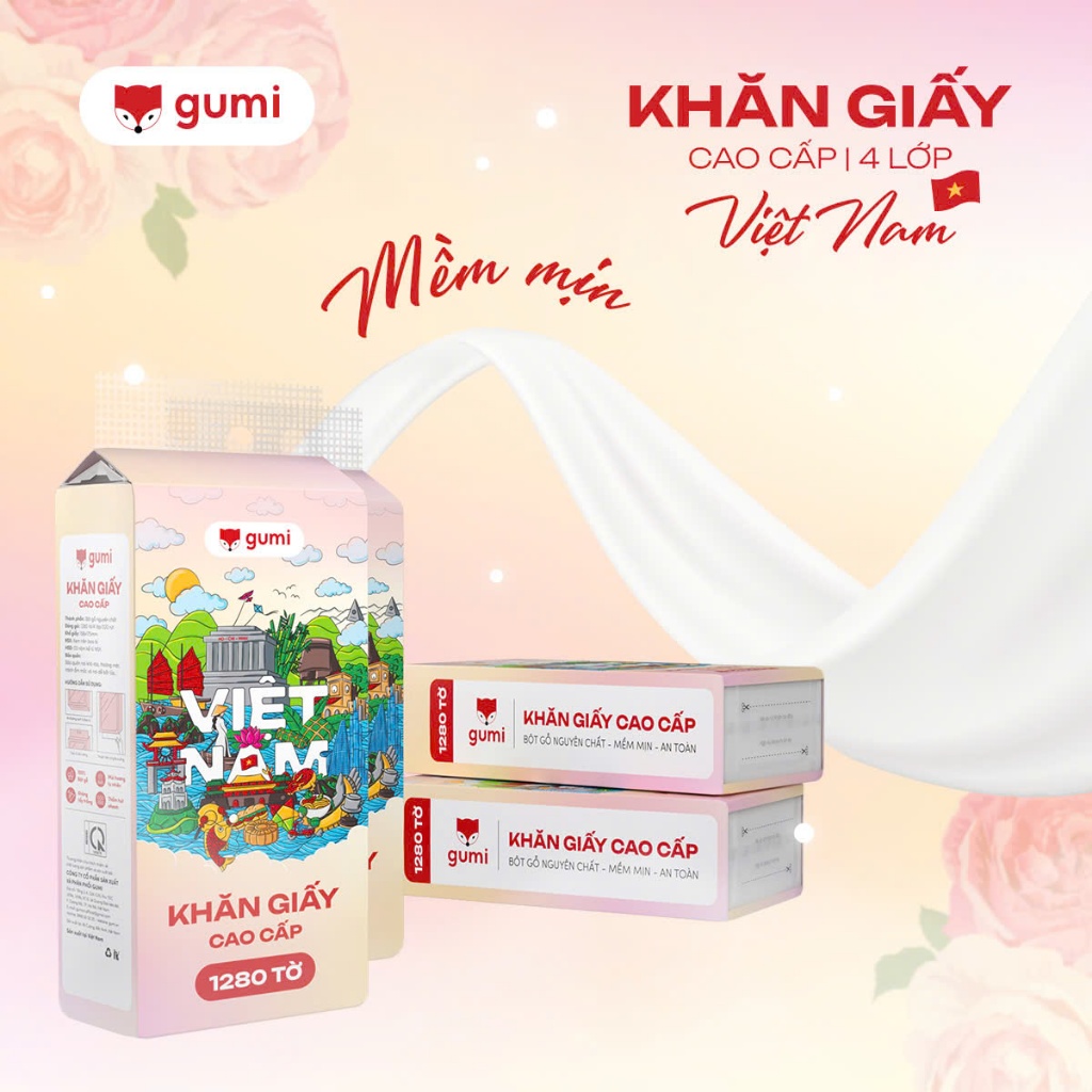Thùng 6 bịch Khăn Giấy Gumi treo tường tiện lợi, an toàn Giấy ăn Gumi (Tặng kèm 3 móc treo tường)