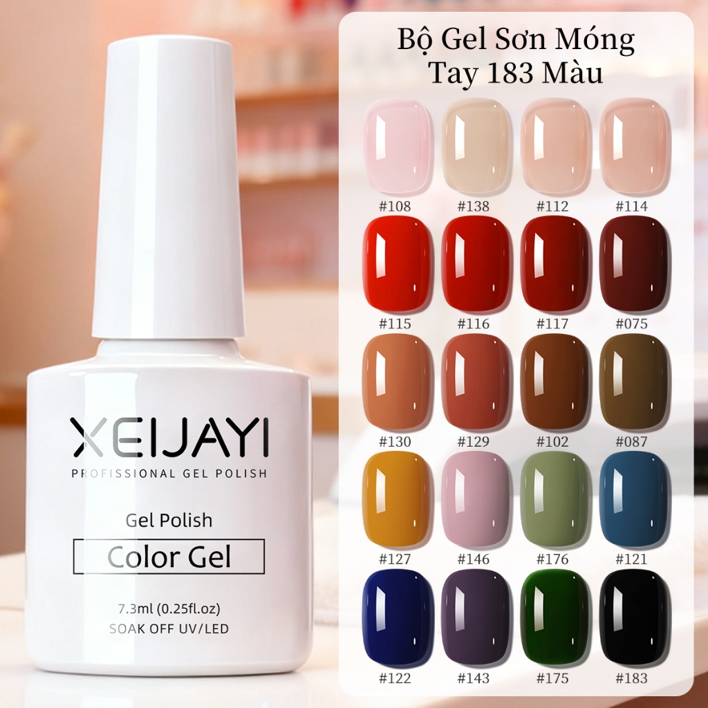 XEIJAYI 7.3ml -- Sơn móng tay dạng gel màu hồng và nâu, có 183 màu.