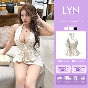 | LYN WEAR | (KÈM MÚT) Áo chấm bi cổ yếm quyến rũ, V sâu, hở lưng buộc dây, dáng xoè bèo,Basic