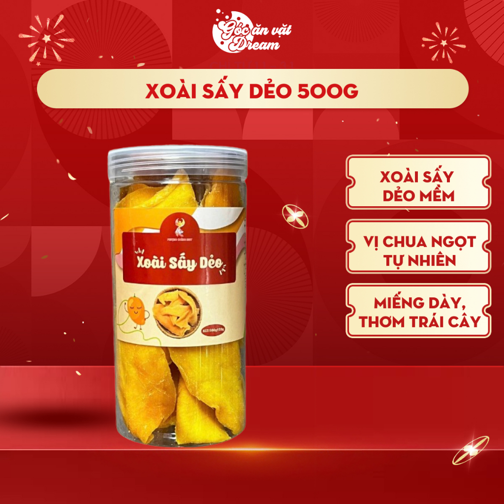 Xoài Sấy Dẻo 500g Chua Ngọt Tự Nhiên, Mềm Dẻo Ngon Ăn Vặt, Trái Cây Sấy Healthy