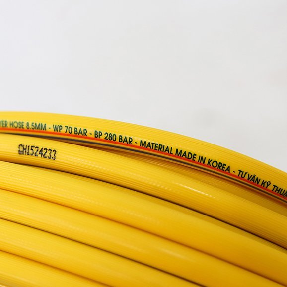 Dây Xịt Áp Lực 3 lớp Oshima (dây cá sấu) 8.5mm x 50m Vàng - Áp lực tối đa 280kg - 1 đổi 1 12 tháng