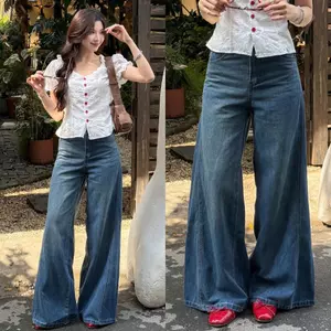 Quần jeans basic ống rộng basic viền chỉ nổi #8421 QJ360