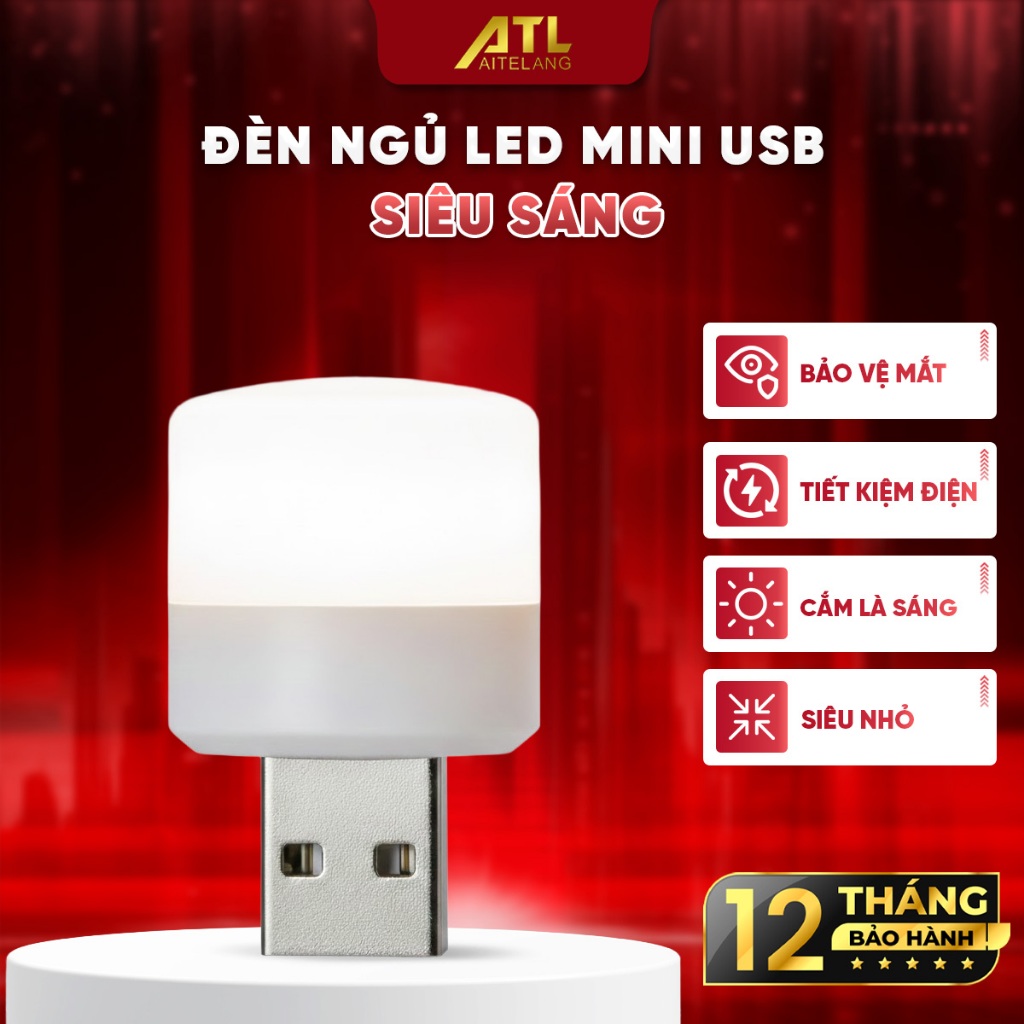 Đèn ngủ led USB mini, đèn led đọc sách ánh sáng trắng, nhỏ gọn, siêu sáng, bảo vệ mắt, cắm laptop