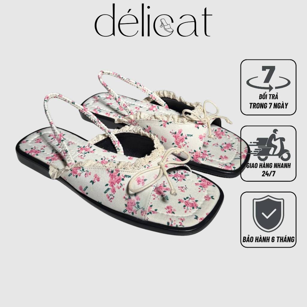 (Chân ốm lùi size) Giày nữ sandal quai nơ phối ren xinh xắn Délicat D236