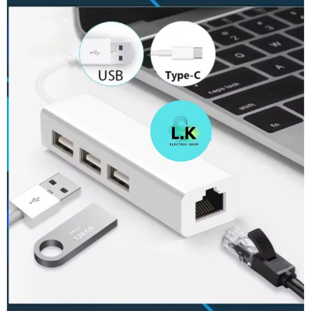 Bộ Chuyển Đổi Hub 4 Trong 1 Loại Type C USB A sang 3 Cổng USB 3.0 RJ45 ...