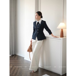 Blazer nữ Aurora thiết kế hai hàng khuy kim loại dáng ôm HAGOO Elite phong cách sang trọng [B8015]