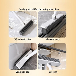 Cây Chà Sàn Nhà Tắm 2 Trong 1, Chổi Cọ Sàn Gạt Nước Thông Minh, Đầu Xoay 180 Độ, Cán Dài