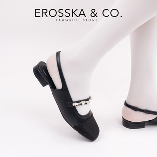 Erosska - Giày marry jane cao gót nữ mũi tròn phối dây thời trang màu đen cao 2cm - EL033