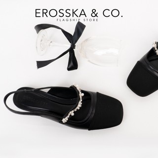 Erosska - Giày marry jane cao gót nữ mũi tròn phối dây thời trang màu đen cao 2cm - EL033