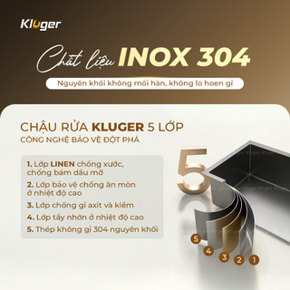 Chậu rửa bát Kluger KY8045FS phong cách Nhật, bát rác lệch, bề mặt LINEN dễ vệ sinh