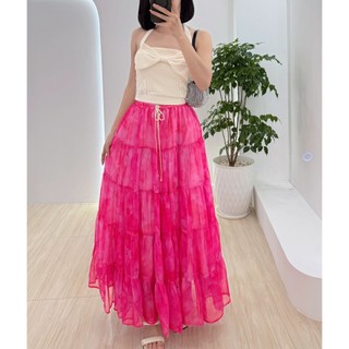 (Hỏa tốc) Chân váy voan xòe dài 5 tầng lưng thun dây rút 2 lớp Freesize Váy hoa mùa hè Boho