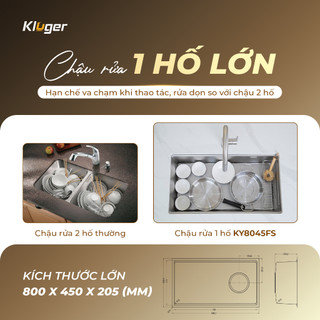 Chậu rửa bát Kluger KY8045FS phong cách Nhật, bát rác lệch, bề mặt LINEN dễ vệ sinh