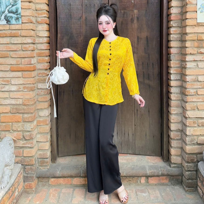 [SĂN HÀNG-HỎA TỐC]Pháp phục bộ bà ba,áo gấm truyền thống phối hợp quần lụa lạnh cao cấp(Size40-52kg)