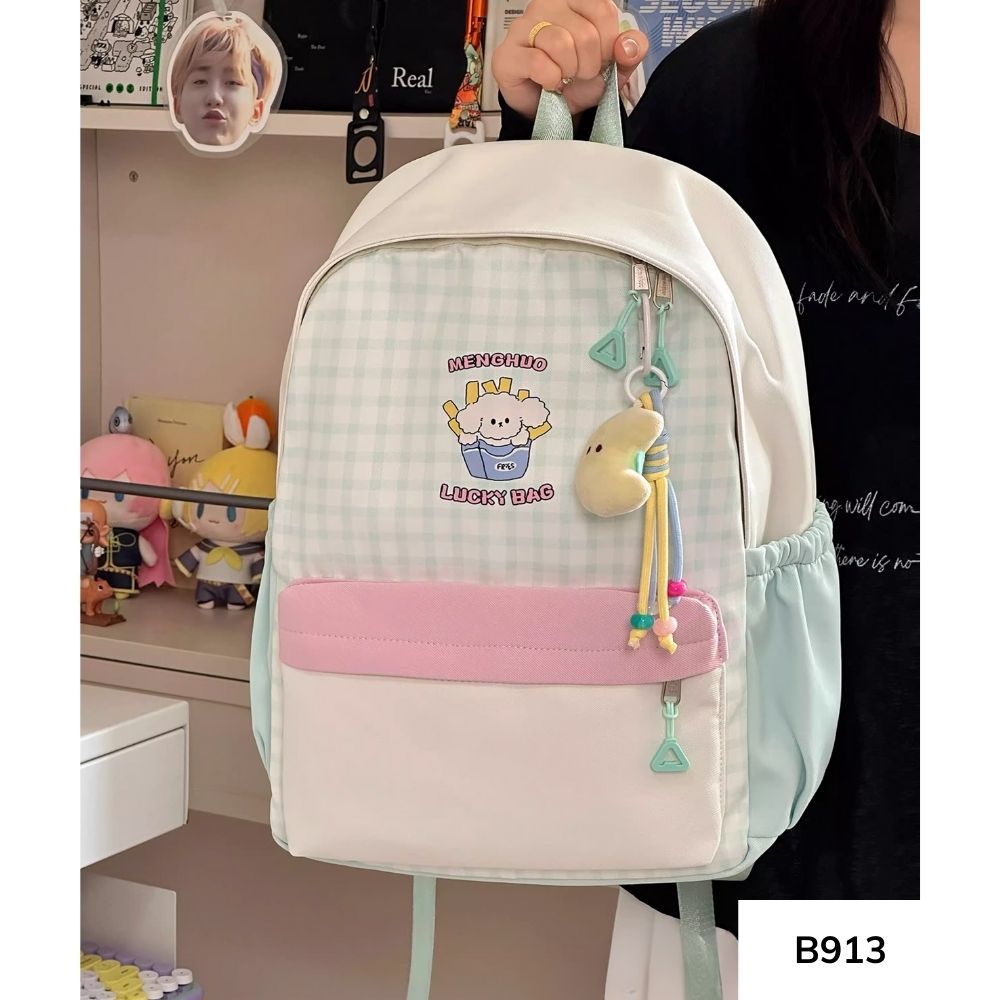 Balo đi học phong cách Hàn Quốc caro phối màu pastel nhiều ngăn cho học sinh các cấp B913 gagastore