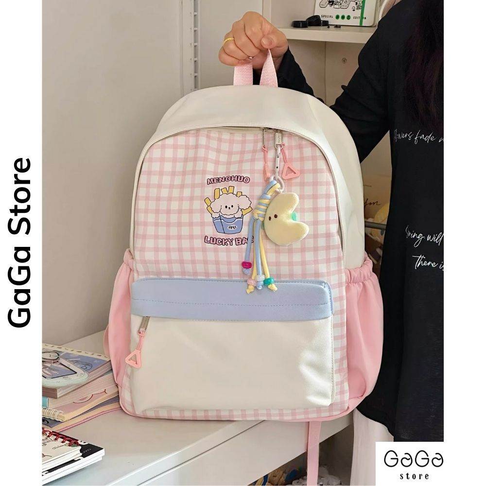 Balo đi học phong cách Hàn Quốc caro phối màu pastel nhiều ngăn cho học sinh các cấp B913 gagastore