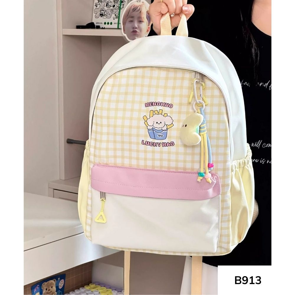Balo đi học phong cách Hàn Quốc caro phối màu pastel nhiều ngăn cho học sinh các cấp B913 gagastore