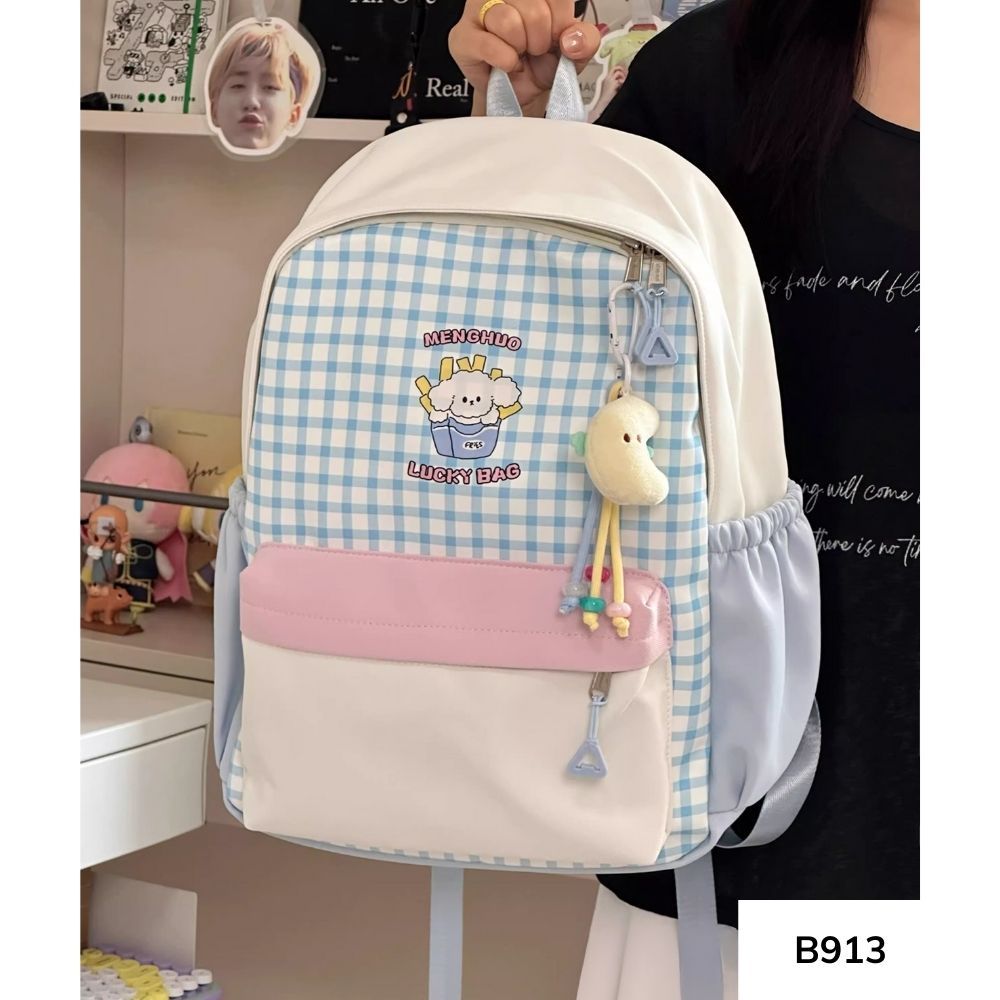 Balo đi học phong cách Hàn Quốc caro phối màu pastel nhiều ngăn cho học sinh các cấp B913 gagastore