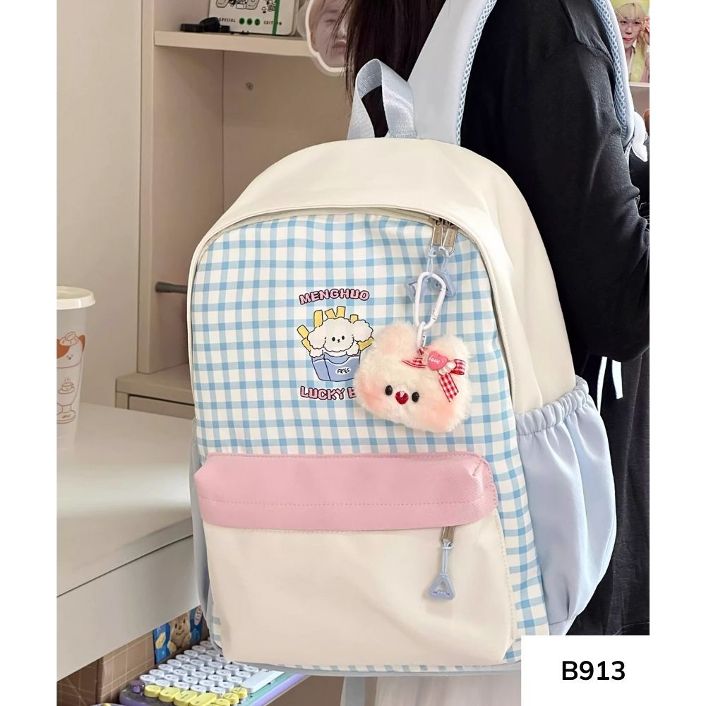 Balo đi học phong cách Hàn Quốc caro phối màu pastel nhiều ngăn cho học sinh các cấp B913 gagastore