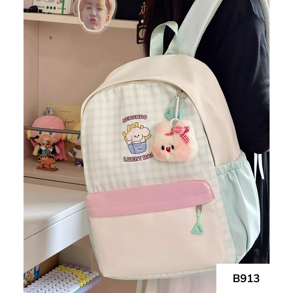 Balo đi học phong cách Hàn Quốc caro phối màu pastel nhiều ngăn cho học sinh các cấp B913 gagastore